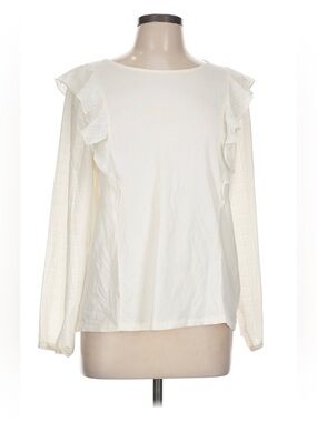 J Crew Cream Ruffled Long Sleeve Top